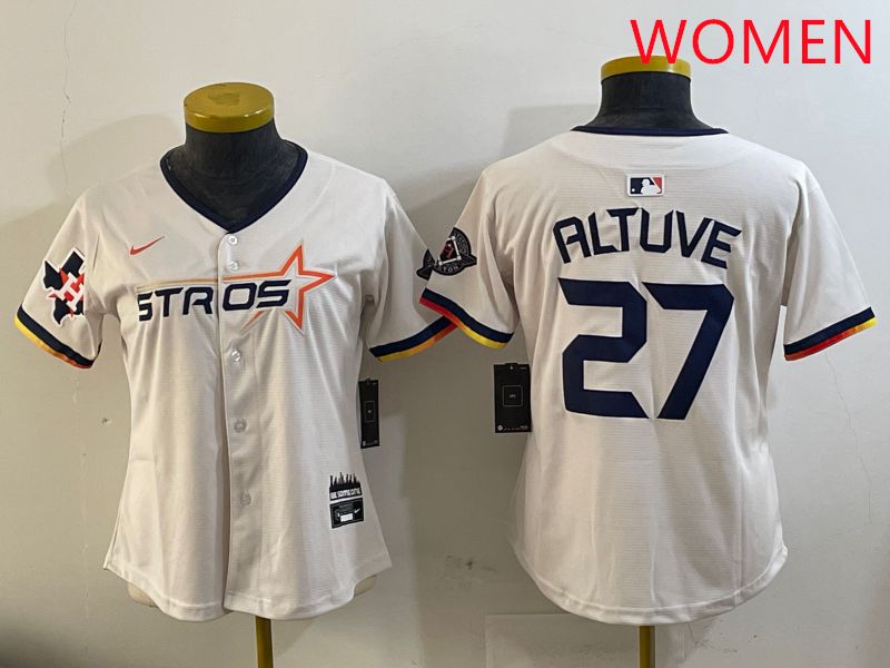 Women Houston Astros #27 Altuve Cream Three generations Joint Name 2025 Nike MLB Jersey style 14->women mlb jersey->Women Jersey
